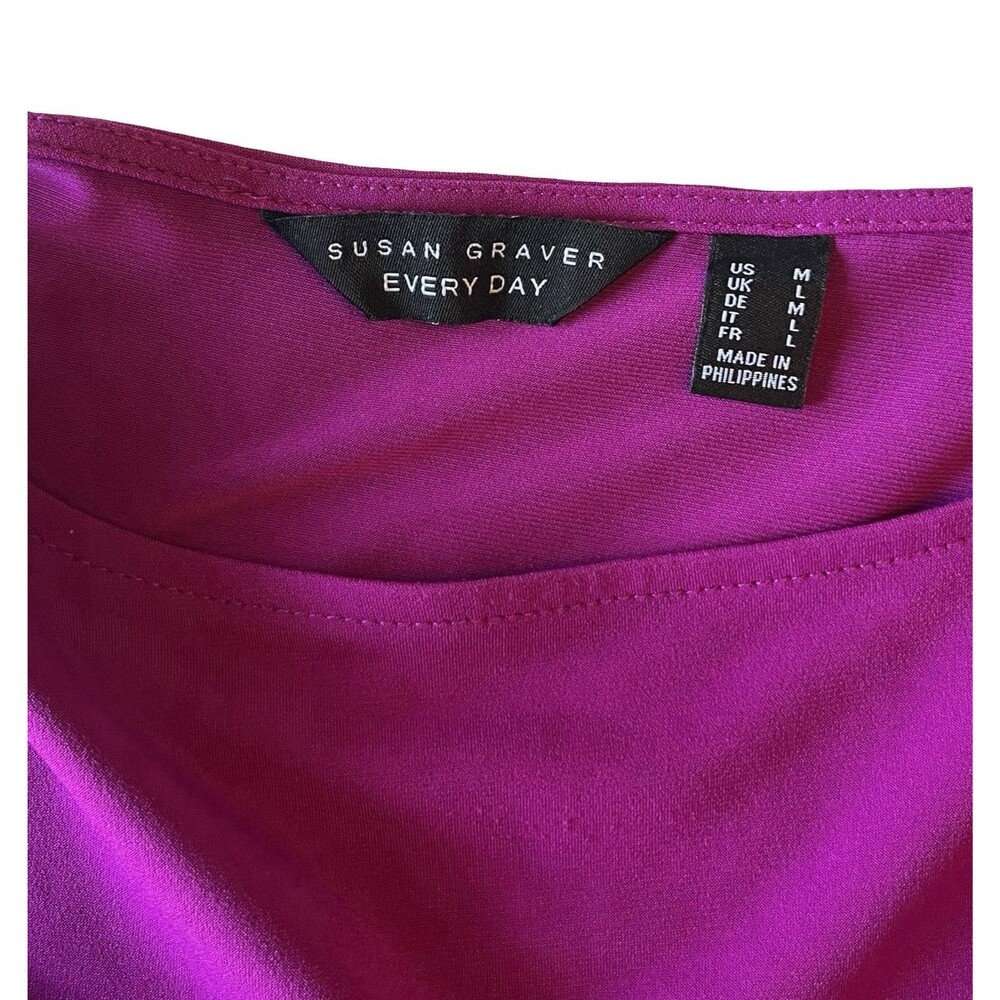 Susan Graver Blouse M Magenta Bateau Ruched Bell Sleeve Stretch Knit QVC - Picture 2 of 9